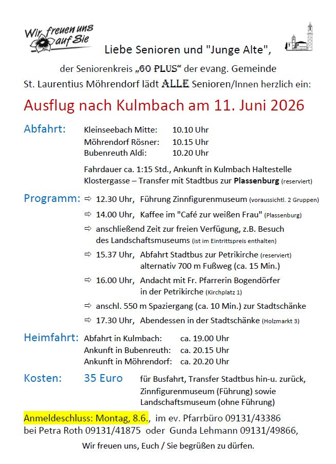 Read more about the article Seniorenausflug nach Kulmbach am 11.6.2026